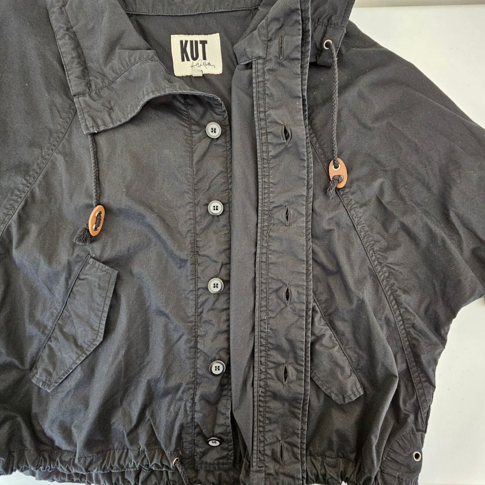 Kut From The Kloth Small Light Button Up Jacket Bat Wing Draw Cord Waist Black - Picture 9 of 16